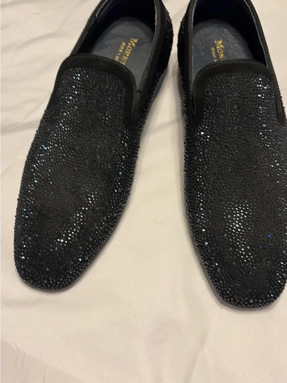 Black Crystal-Studded Slip-On Loafers for Men